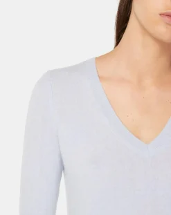 Galeries Lafayette Pulls|Pull 100% Cachemire Yocon col V bleu clair