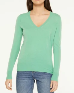 Galeries Lafayette Pulls|Pull 100% Cachemire Yocon col V vert