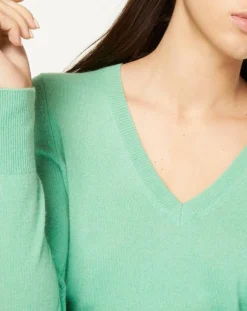 Galeries Lafayette Pulls|Pull 100% Cachemire Yocon col V vert