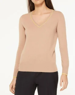 Galeries Lafayette Pulls|Pull 100% Cachemire Yocond col V beige