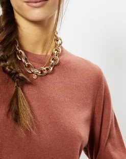 Galeries Lafayette Pulls|Pull 100% Cachemire Zabri col rond bois de rose