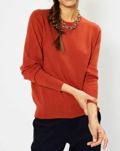 Galeries Lafayette Pulls|Pull 100% Cachemire Zabri col rond orange foncé
