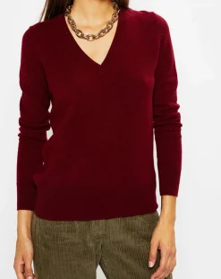 Galeries Lafayette Pulls|Pull 100% Cachemire Zocon col V rouge foncé