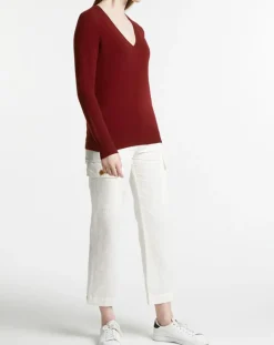 Galeries Lafayette Pulls|Pull 100% Cachemire Zocon col V rouge foncé