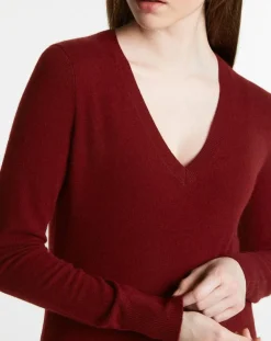 Galeries Lafayette Pulls|Pull 100% Cachemire Zocon col V rouge foncé