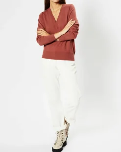 Galeries Lafayette Pulls|Pull 100% Cachemire Zocon col V bois de rose