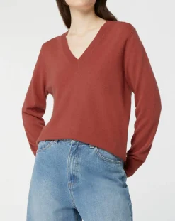 Galeries Lafayette Pulls|Pull 100% Cachemire Zocon col V bois de rose