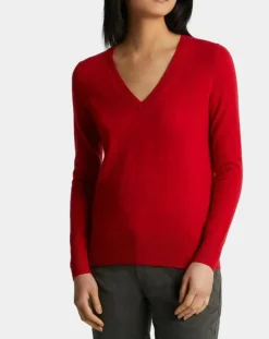 Galeries Lafayette Pulls|Pull 100% Cachemire Zocon col V rouge
