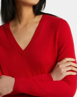 Galeries Lafayette Pulls|Pull 100% Cachemire Zocon col V rouge