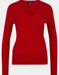 Galeries Lafayette Pulls|Pull 100% Cachemire Zocon col V rouge