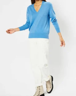 Galeries Lafayette Pulls|Pull 100% Cachemire Zocon col V bleu