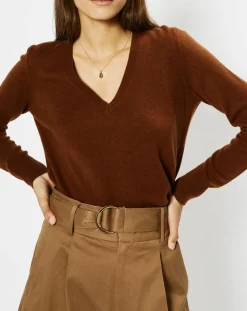 Galeries Lafayette Pulls|Pull 100% Cachemire Zocon col V marron