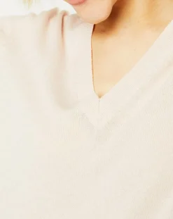 Galeries Lafayette Pulls|Pull 100% Cachemire Zocon col V beige rosé