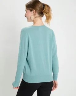 Galeries Lafayette Pulls|Pull 100% Cachemire Zocon col V bleu/vert
