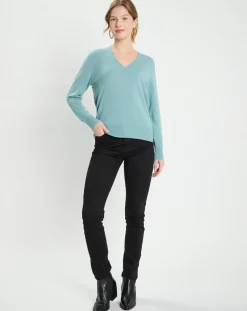 Galeries Lafayette Pulls|Pull 100% Cachemire Zocon col V bleu/vert