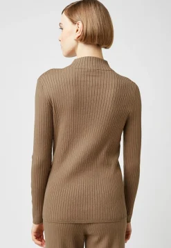 Rodier Pulls|Pull, Abelle col montant ouvertures marron camel