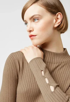 Rodier Pulls|Pull, Abelle col montant ouvertures marron camel