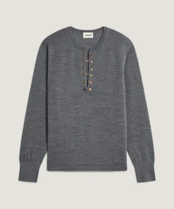 Rodier Pulls|Pull Adija 100% Laine chaine col V gris foncé