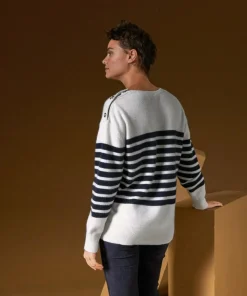 Rodier Pulls|Pull Albane, mariniere, boutons blanc