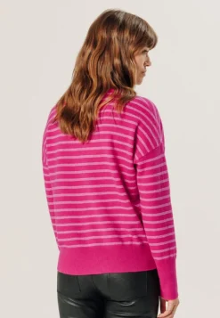 Rodier Pulls|Pull Aliénor 100% Cachemire col rond rayé rose tonique