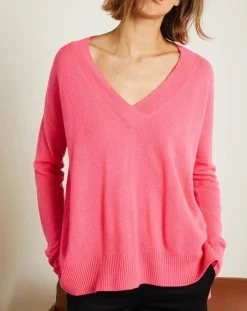 Miss Cashmere Pulls|Pull ample 100% Cachemire Iris Col V rose fluo