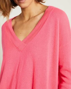 Miss Cashmere Pulls|Pull ample 100% Cachemire Iris Col V rose fluo