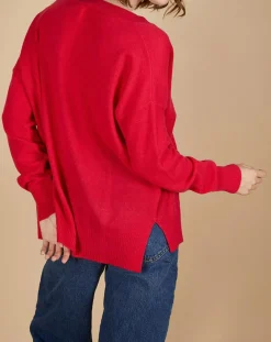 Cashmere Tribu Pulls|Pull ample 100% Cachemire Isidore col V fuchsia