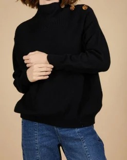 Cashmere Tribu Pulls|Pull ample 100% Cachemire Sandy col montant à bouton noir
