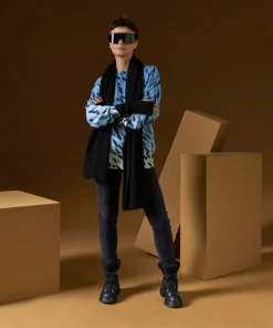 Rodier Pulls|Pull Anémone 100% Cachemire imprimé léopard bleu azur