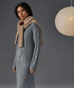 Rodier Pulls|Pull Arlette 100% laine col rond torsades gris