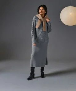 Rodier Pulls|Pull Arlette 100% laine col rond torsades gris