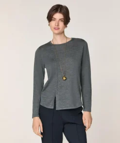 Rodier Pulls|Pull Asuncion 100% laine col rond gris plomb