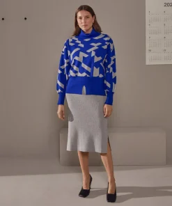 Rodier Pulls|Pull Azalée, jacquard, col roulé bleu outremer