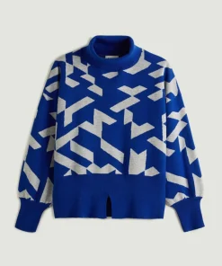 Rodier Pulls|Pull Azalée, jacquard, col roulé bleu outremer