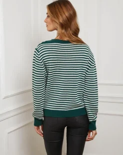 Fleur de cachemire Pulls|Pull Benedicte vert/ecru