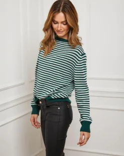 Fleur de cachemire Pulls|Pull Benedicte vert/ecru