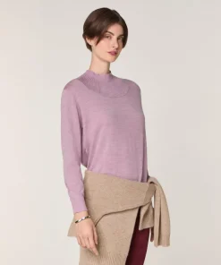 Rodier Pulls|Pull Brunehilde 100% laine col montant côtelé rose bonbon