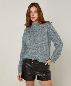 Rodier Pulls|Pull chiné Barbe col montant bleu