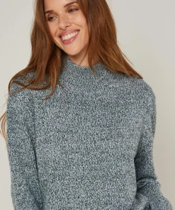 Rodier Pulls|Pull chiné Barbe col montant bleu