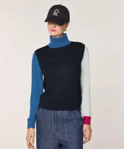 Rodier Pulls|Pull Chloey 100% Laine col roulé multicolore bleu marine