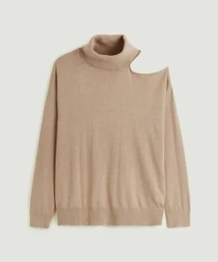 Rodier Pulls|Pull Clémentine, col roulé, épaule dénudée marron moka