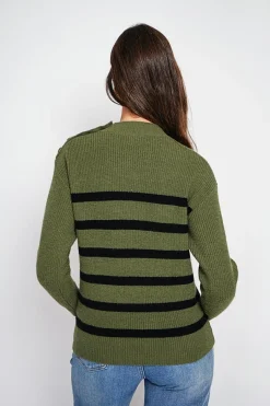 C&Jo Pulls|Pull col montant ajouré kaki