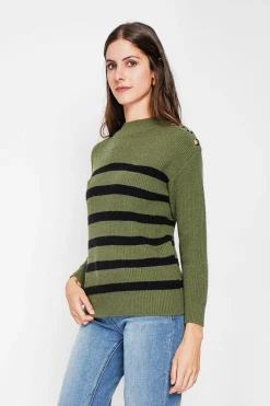 C&Jo Pulls|Pull col montant ajouré kaki