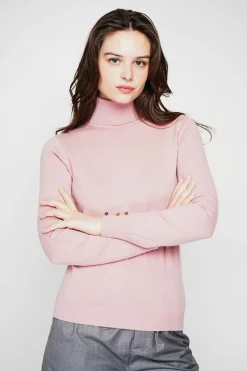 C&Jo Sweats|Pull col roulé classique rose poudre