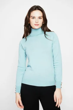 C&Jo Pulls|Pull col roulé classique turquoise