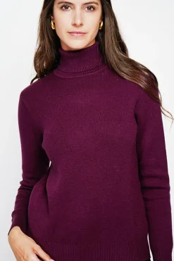 Assuili Pulls|Pull col roulé fourré bordeaux