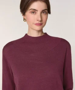 Rodier Pulls|Pull Colette 100% laine col montant cotelé violet prune