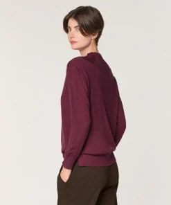 Rodier Pulls|Pull Colette 100% laine col montant cotelé violet prune