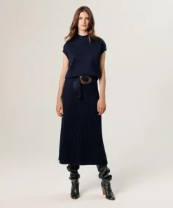 Rodier Pulls|Pull Colombine manches courtes col montant bleu nuit