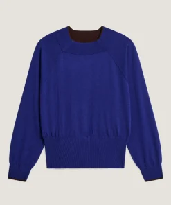 Rodier Pulls|Pull Déborah 100% laine col bicolore bleu océan
